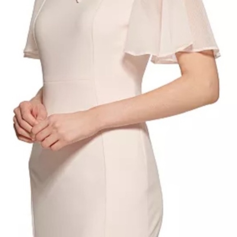 Calvin Klein Dress with Sheer Sleeves and faux tie neck - Picture 4 of 5